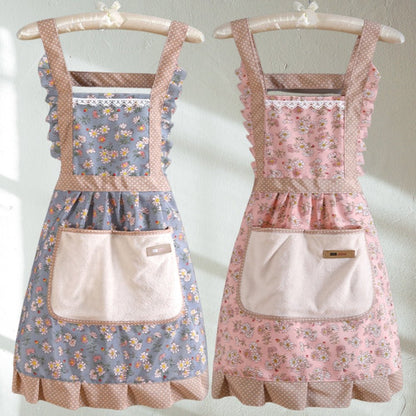 Floral Design Kitchen Apron - Waterproof & Oil-Resistant Cotton Cooking Gear 1
