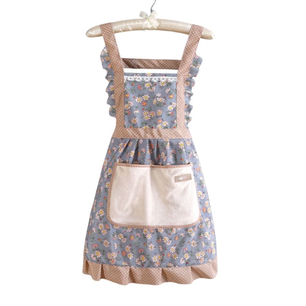 Floral Design Kitchen Apron - Waterproof & Oil-Resistant Cotton Cooking Gear 0