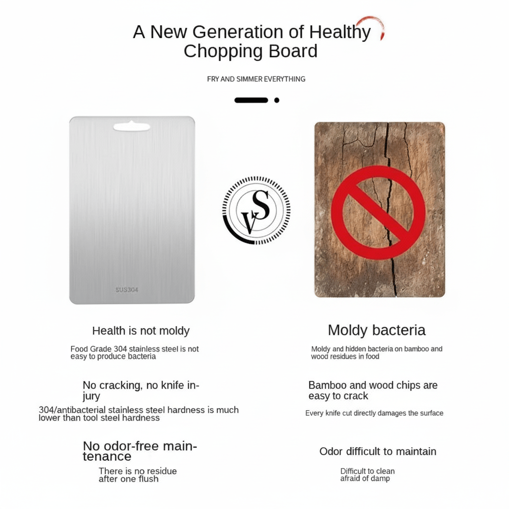 STEELCLEAN – Antibacterial Stainless Steel Cutting Board for Hygienic Food Prep