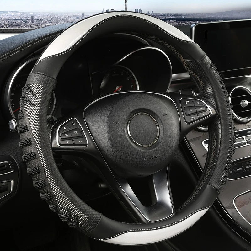 Honeycomb Steering Wheel Cover - Durable Leather with Anti-Slip Grip, Universal Fit 14.5-15 Inches 2