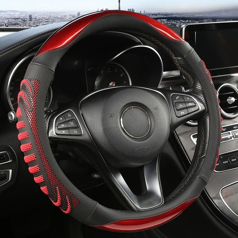 Honeycomb Steering Wheel Cover - Durable Leather with Anti-Slip Grip, Universal Fit 14.5-15 Inches 0