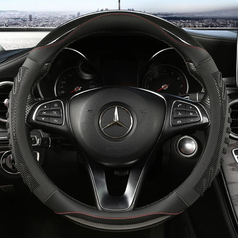 Honeycomb Steering Wheel Cover - Durable Leather with Anti-Slip Grip, Universal Fit 14.5-15 Inches 7