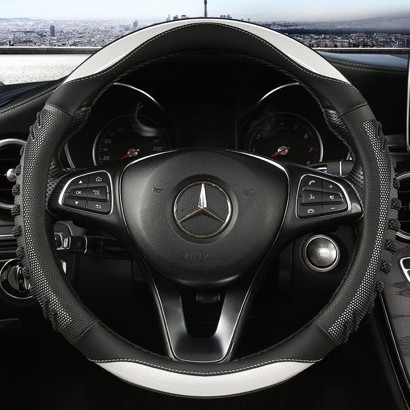 Honeycomb Steering Wheel Cover - Durable Leather with Anti-Slip Grip, Universal Fit 14.5-15 Inches 8