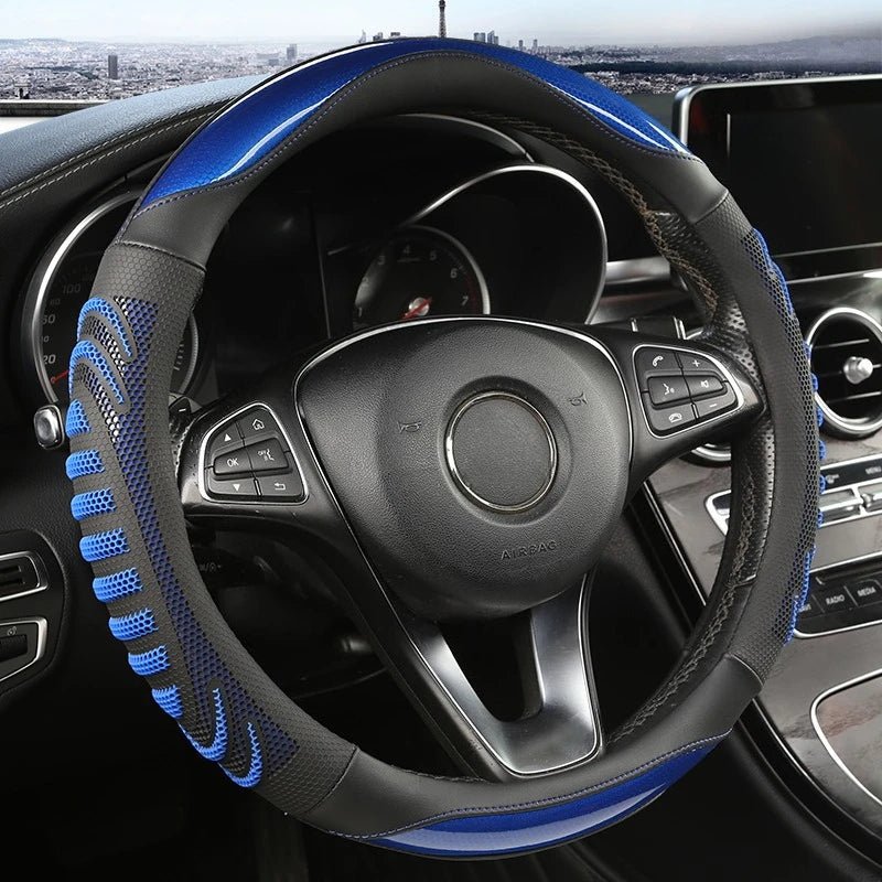 Honeycomb Steering Wheel Cover - Durable Leather with Anti-Slip Grip, Universal Fit 14.5-15 Inches 3