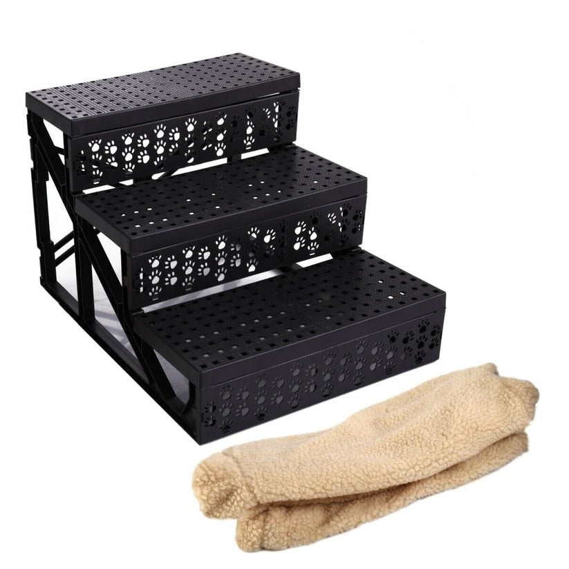 Portable 3-Step Dog Stairs for Small Pets - Lightweight, Detachable Fleece Cover, Sturdy Design 1