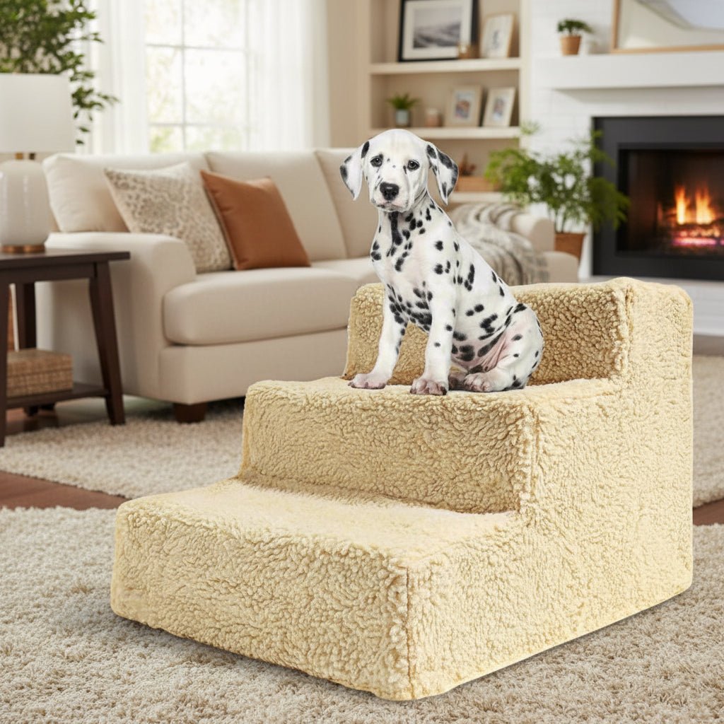 Portable 3-Step Dog Stairs for Small Pets - Lightweight, Detachable Fleece Cover, Sturdy Design 0
