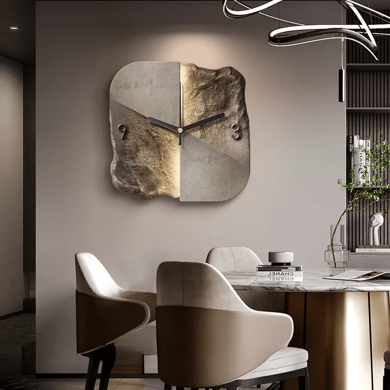 StoneAura - Horloge murale moderne à effet grès avec quartz silencieux