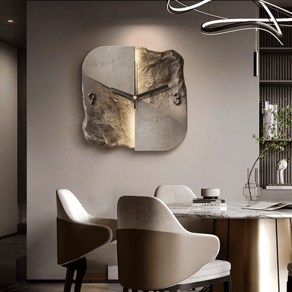StoneAura - Horloge murale moderne à effet grès avec quartz silencieux