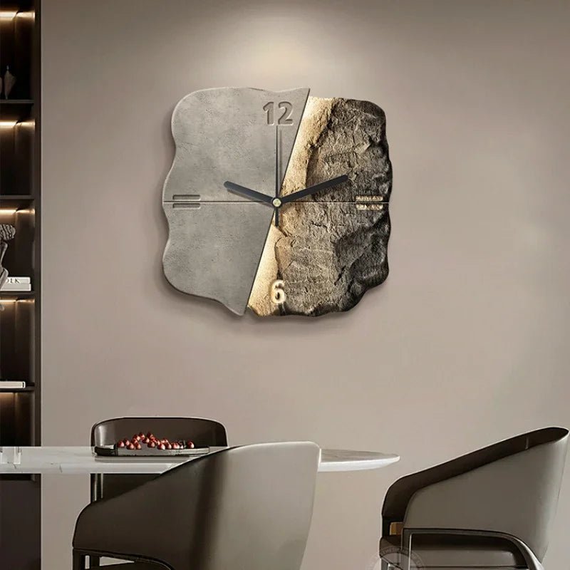 StoneAura - Horloge murale moderne à effet grès avec quartz silencieux