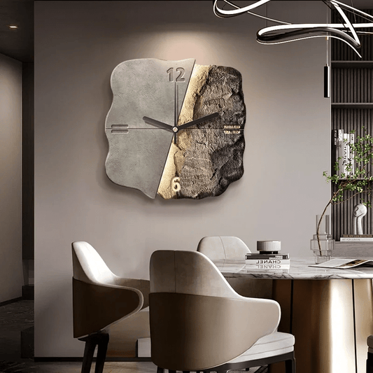 StoneAura - Horloge murale moderne à effet grès avec quartz silencieux