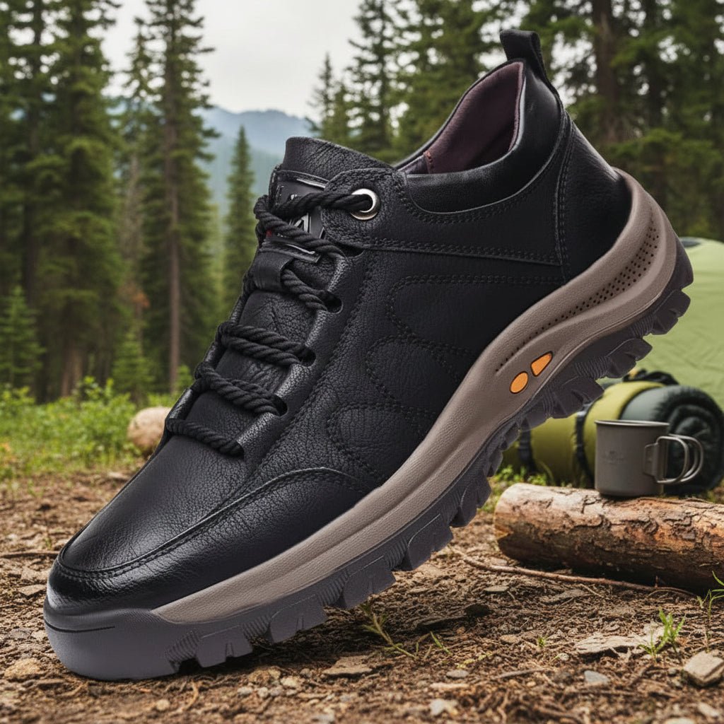 Carter Men's Waterproof Black Leather Hiking Shoes with Breathable Comfort 0