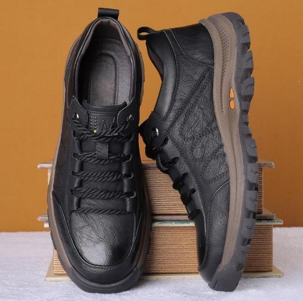 Carter Men's Waterproof Black Leather Hiking Shoes with Breathable Comfort 5