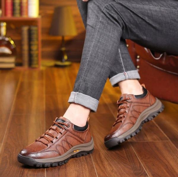 Carter Men's Waterproof Black Leather Hiking Shoes with Breathable Comfort 7
