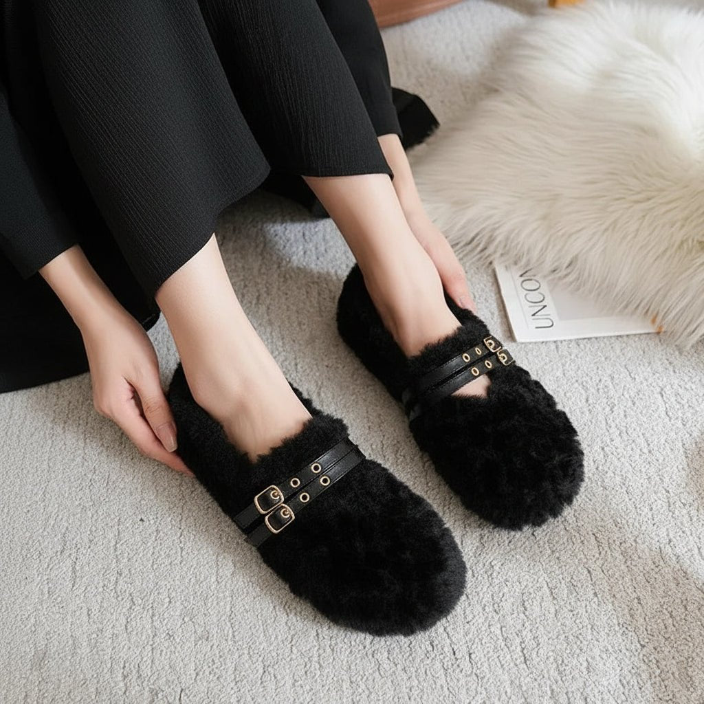 RIVETTE – Elegant Women’s Wool Fur Loafers with Double Rivets and Slip-On Comfort 6