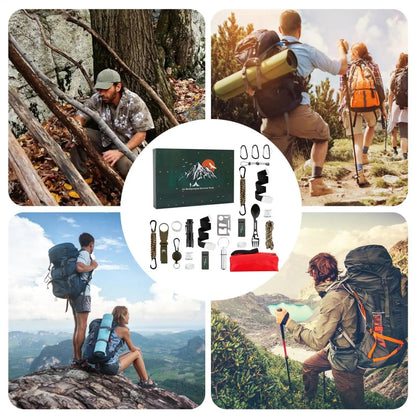 CALENDRIER DE L'AVENT SURVIE – Kit extérieur pour hommes avec 24 outils essentiels 2025