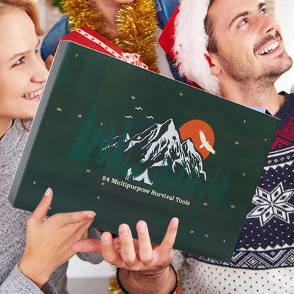 CALENDRIER DE L'AVENT SURVIE – Kit extérieur pour hommes avec 24 outils essentiels 2025