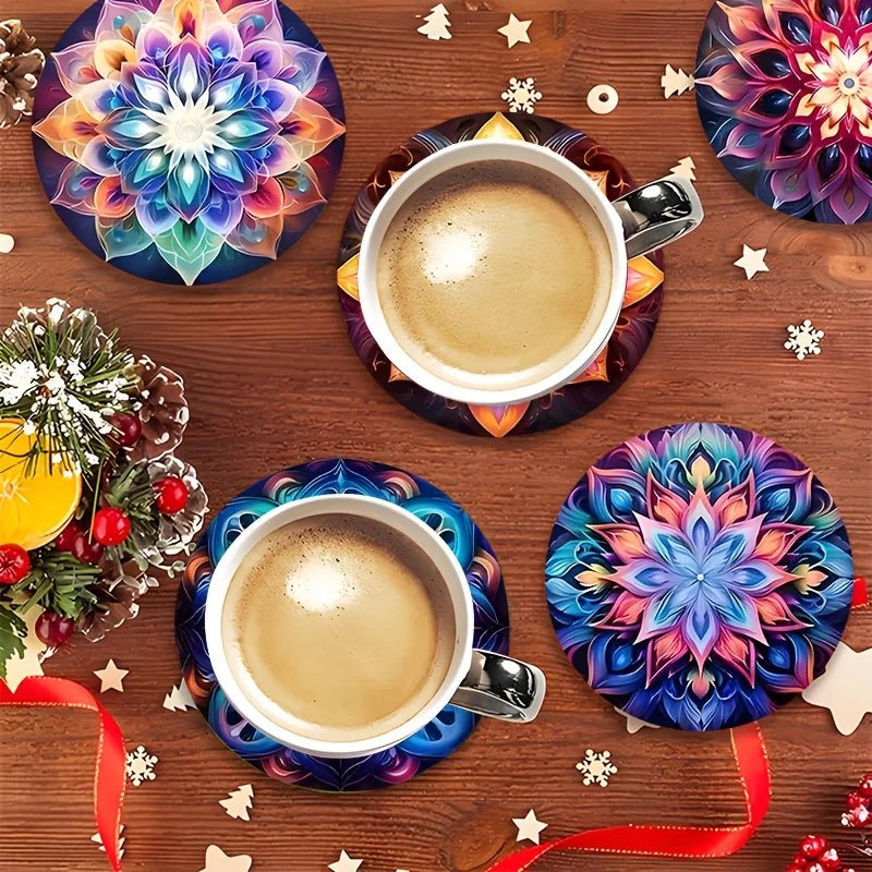 Elegant Round Wooden Coaster Set - Heat Resistant Mandala Design for Home 5