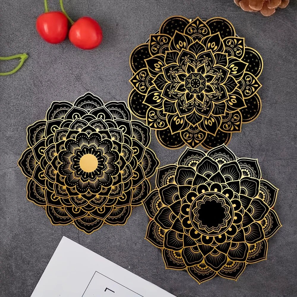 Elegant Round Wooden Coaster Set - Heat Resistant Mandala Design for Home 1