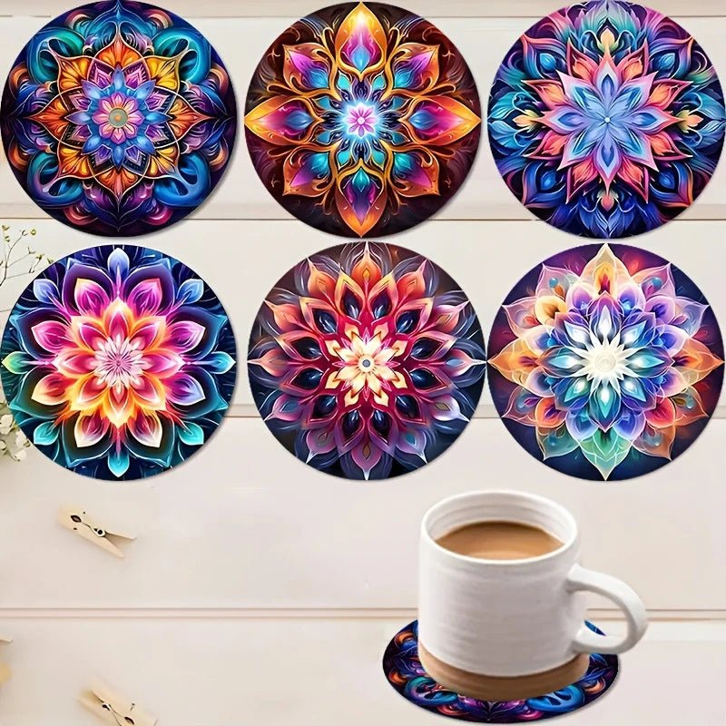 Elegant Round Wooden Coaster Set - Heat Resistant Mandala Design for Home 8