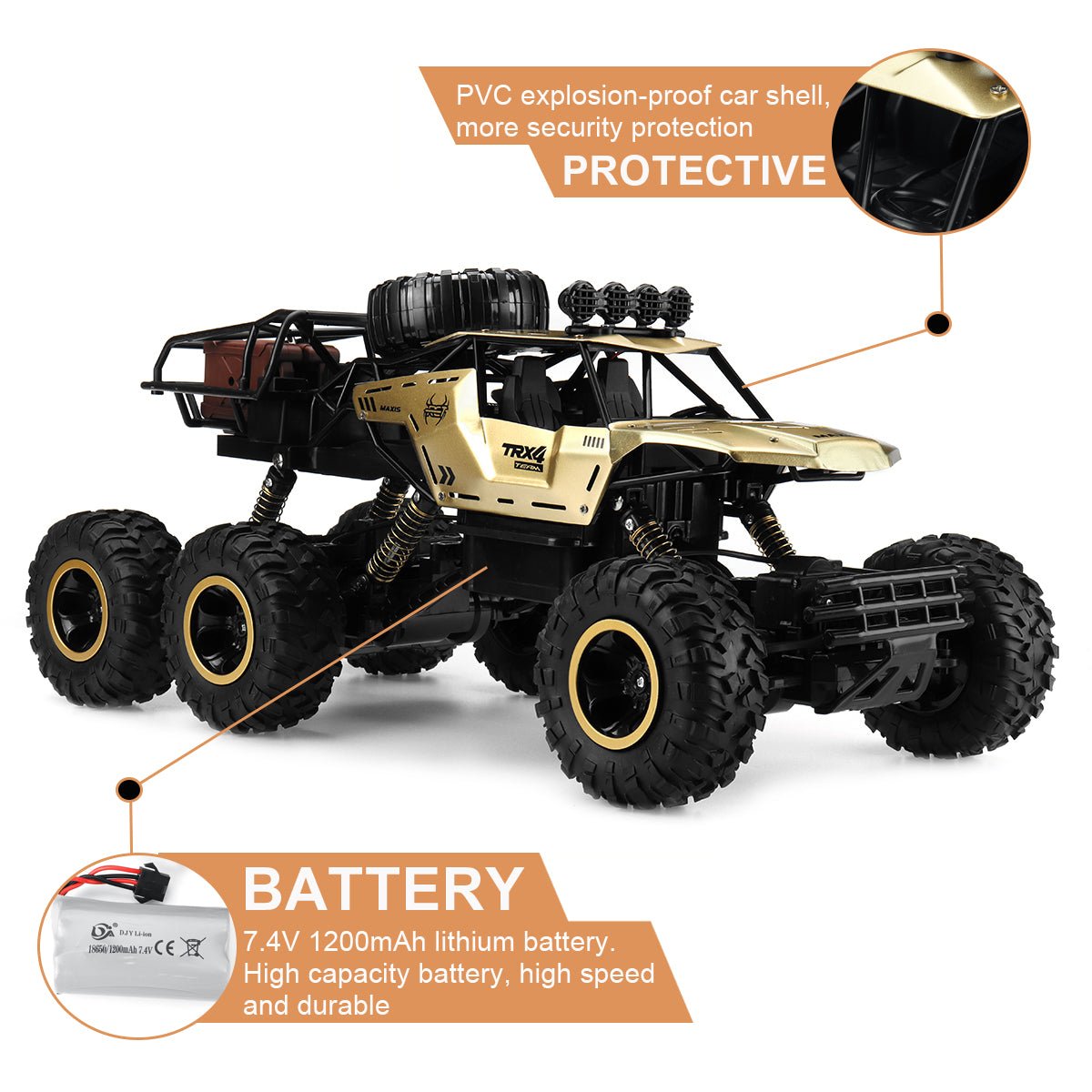 ROCKBEAST – 6WD RC Monster Truck with LED Lights, 52 km/h Speed, Off-Road Fun 6