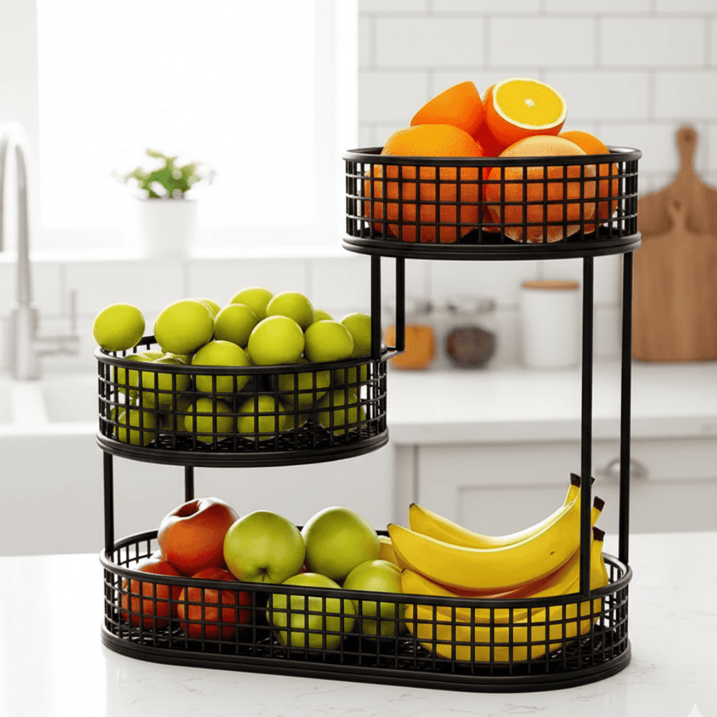 DECOGRID – Metal Multi-Tier Fruit & Snack Storage Basket for Kitchens, Sleek Design 0