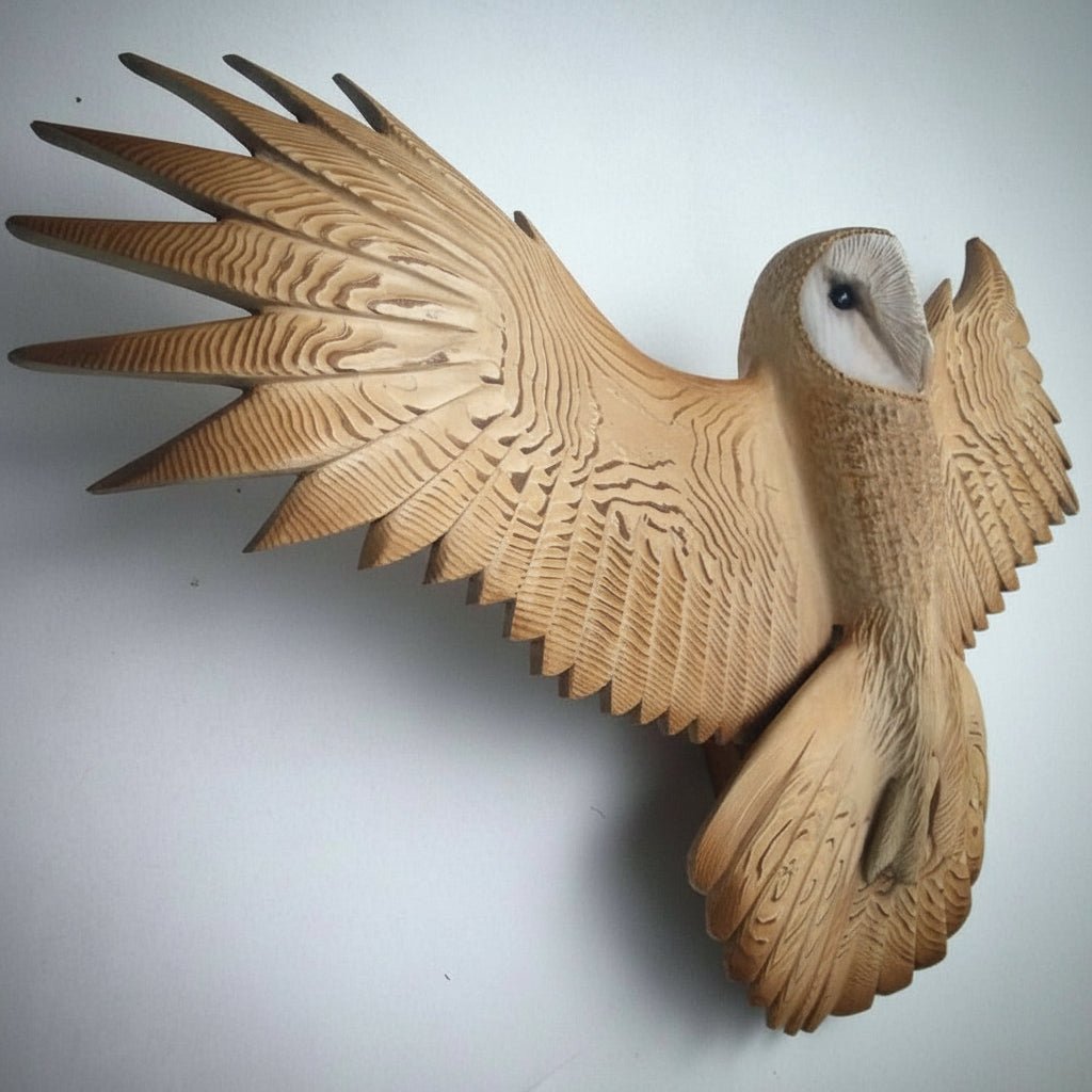WILDGRAIN – Sculpted Barn Owl Wall Art Crafted from Solid Wood 2