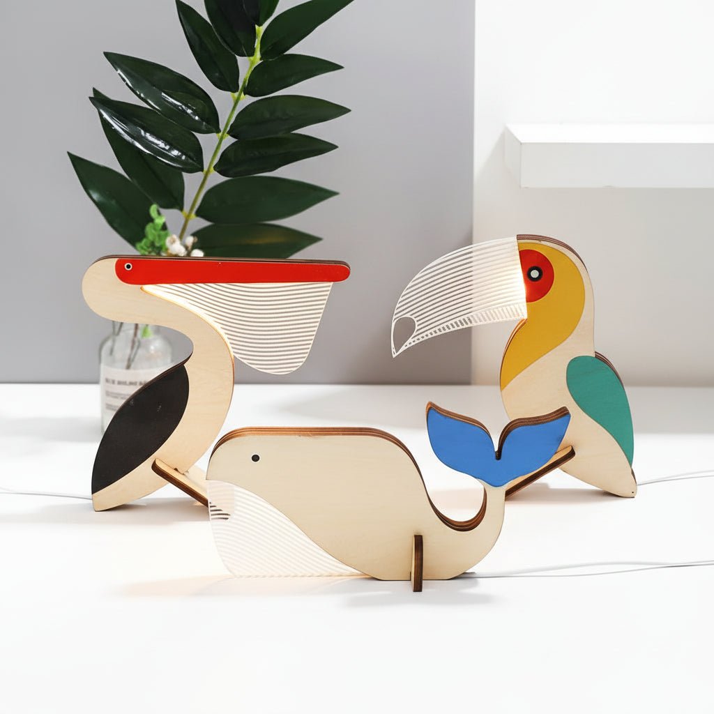 Whimsical Animal Table Lamp - Durable Wood & LED Night Light for Kids 5