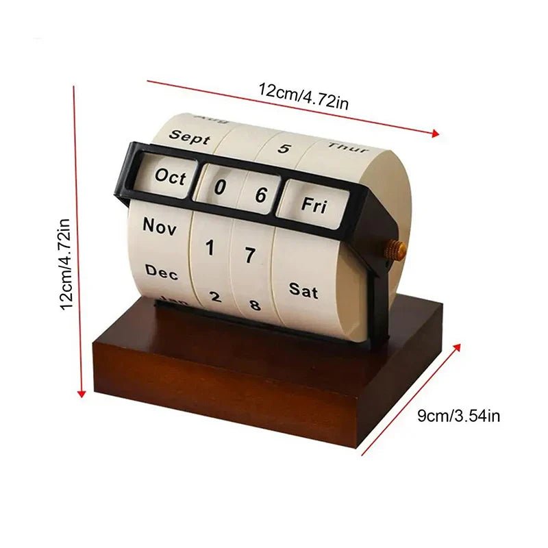 SPINDATE – Mid-Century Rotating Wooden Perpetual Desk Calendar Elegant Office Decor 6