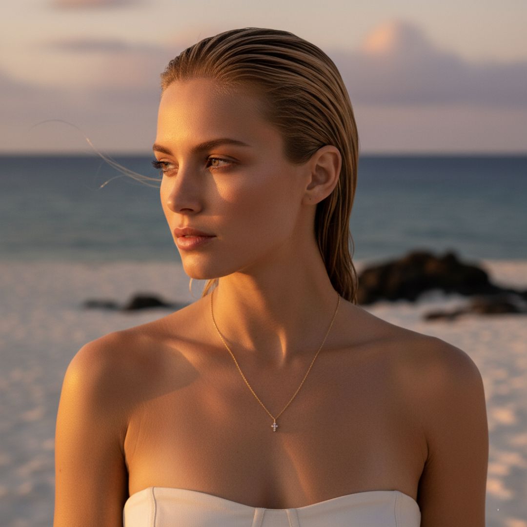 Distant Horizon Gouden en Zilveren Pavé Kruis Ketting