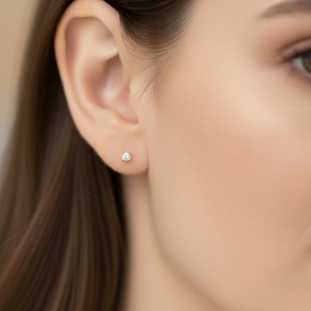 Solitaire Gold and Silver Stud Earrings