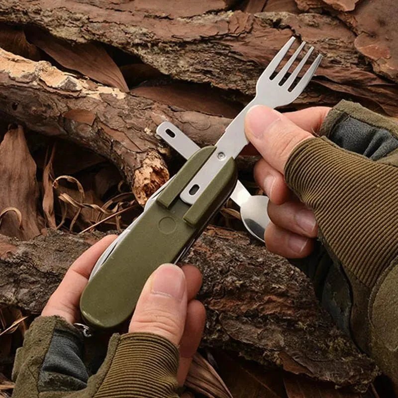 TREKMEAL – 7-in-1 Stainless Steel Outdoor Utensil Set with Foldable Compact Design 1