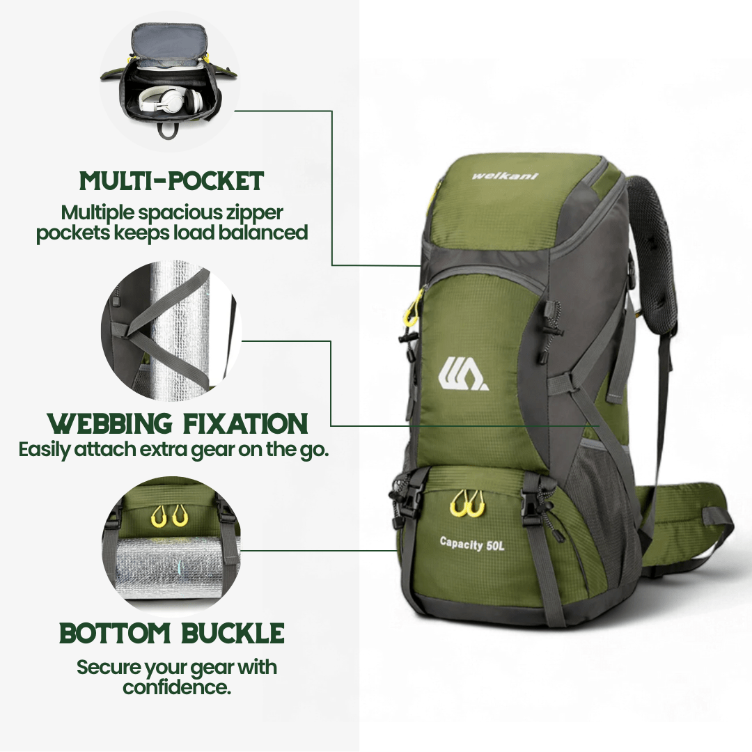 TRAILPRO 50L – Mochila de Caminhada com Costas Respirável e Armazenamento Inteligente