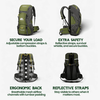TRAILPRO 50L – Mochila de Caminhada com Costas Respirável e Armazenamento Inteligente