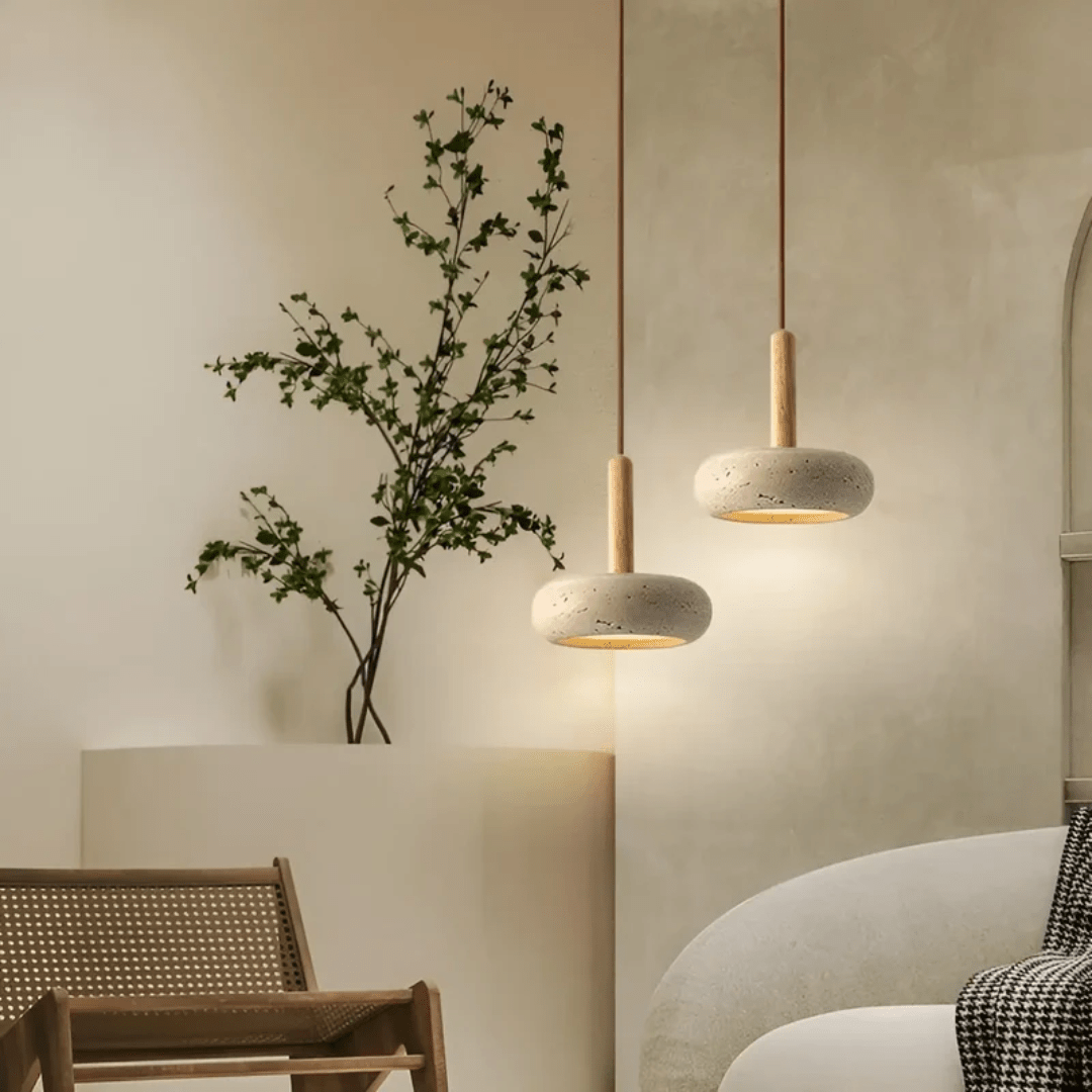 TranquilHalo - LED Retro Plafondlamp in Steen & Hout