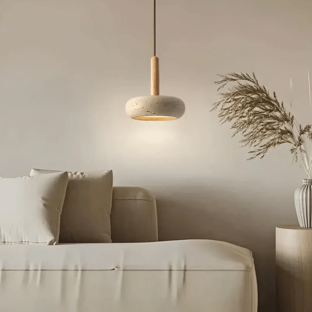 TranquilHalo - LED Retro Plafondlamp in Steen & Hout