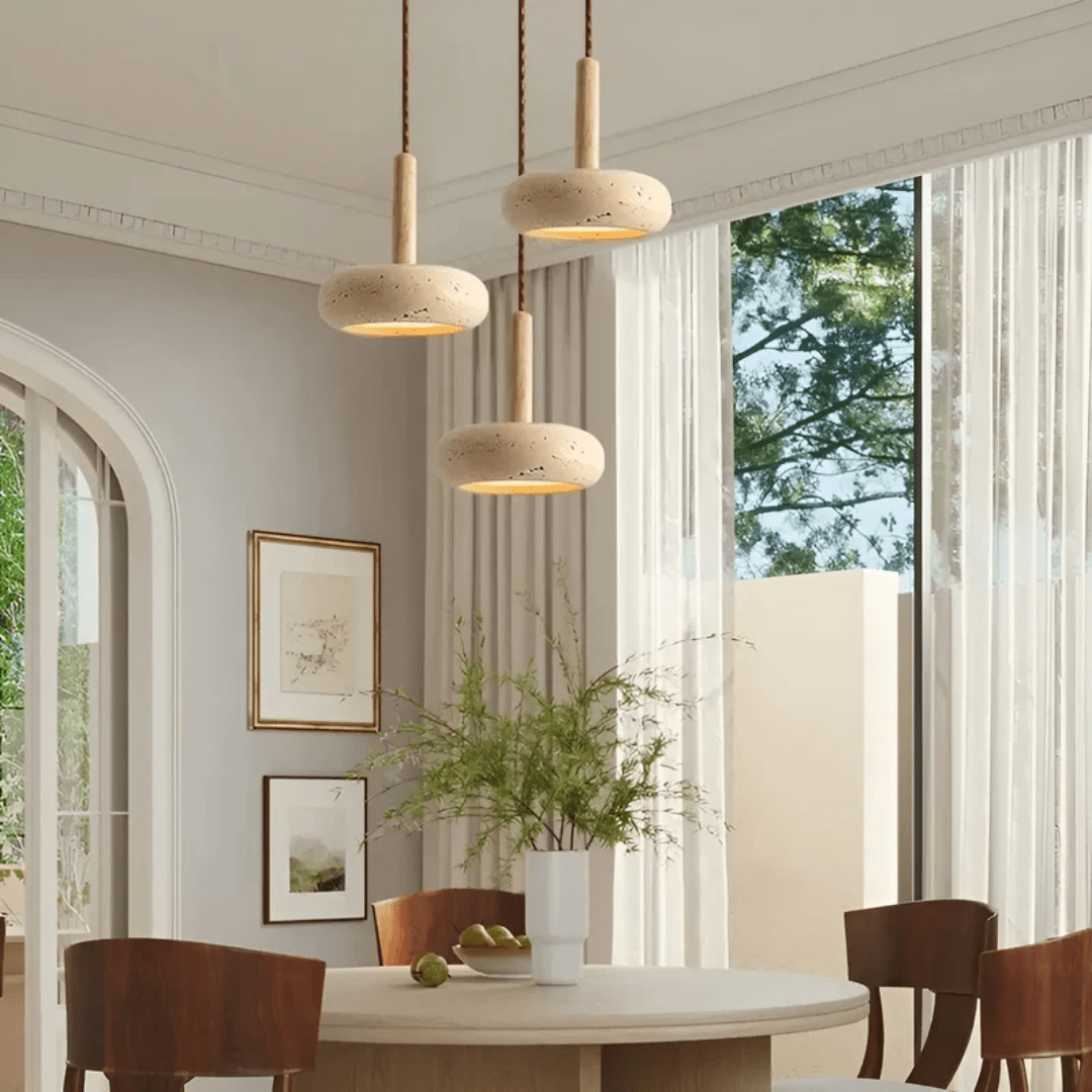 TranquilHalo - LED Retro Plafondlamp in Steen & Hout