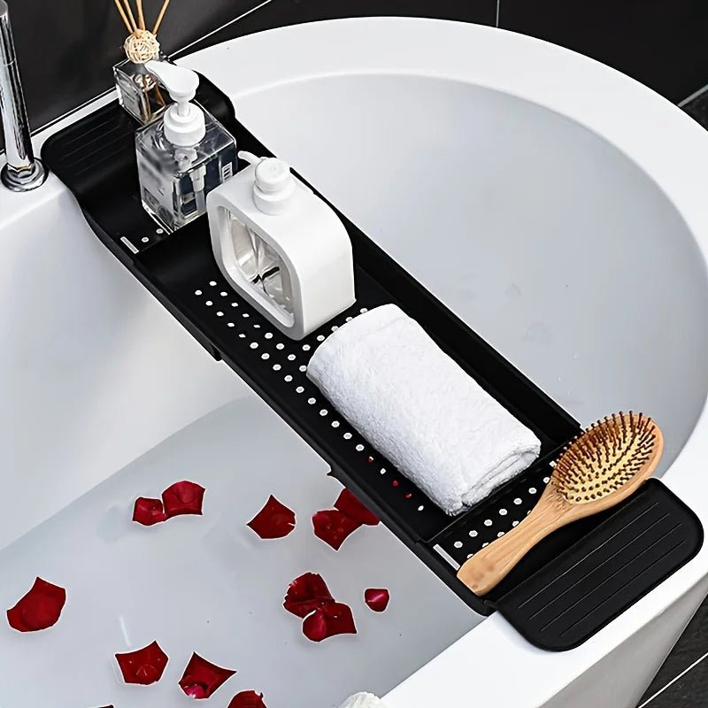 Expandable Bathtub Tray Rack - Non-Slip Foldable Organizer for Phone & Toiletries 1