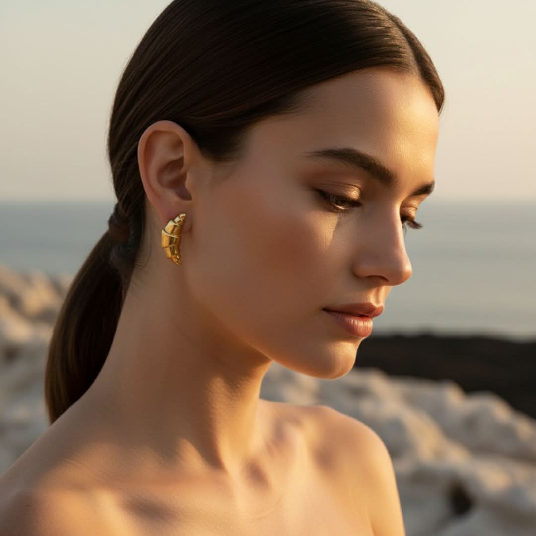 Pendientes de croissant de oro y plata Nautilus espiral dorada
