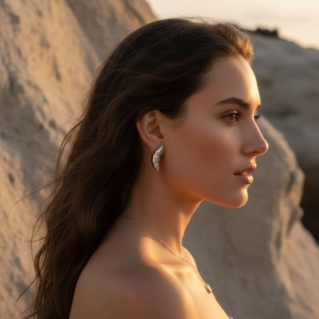 Vergulde Spiraal Nautilus Goud en Zilveren Croissant Oorbellen