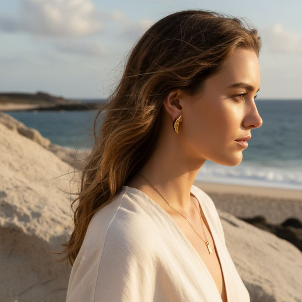 Vergulde Spiraal Nautilus Goud en Zilveren Croissant Oorbellen