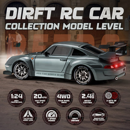 ULTIMATE DRIFT RACER - Coche RC a escala 1:24 con ruedas LED y acción 4x4
