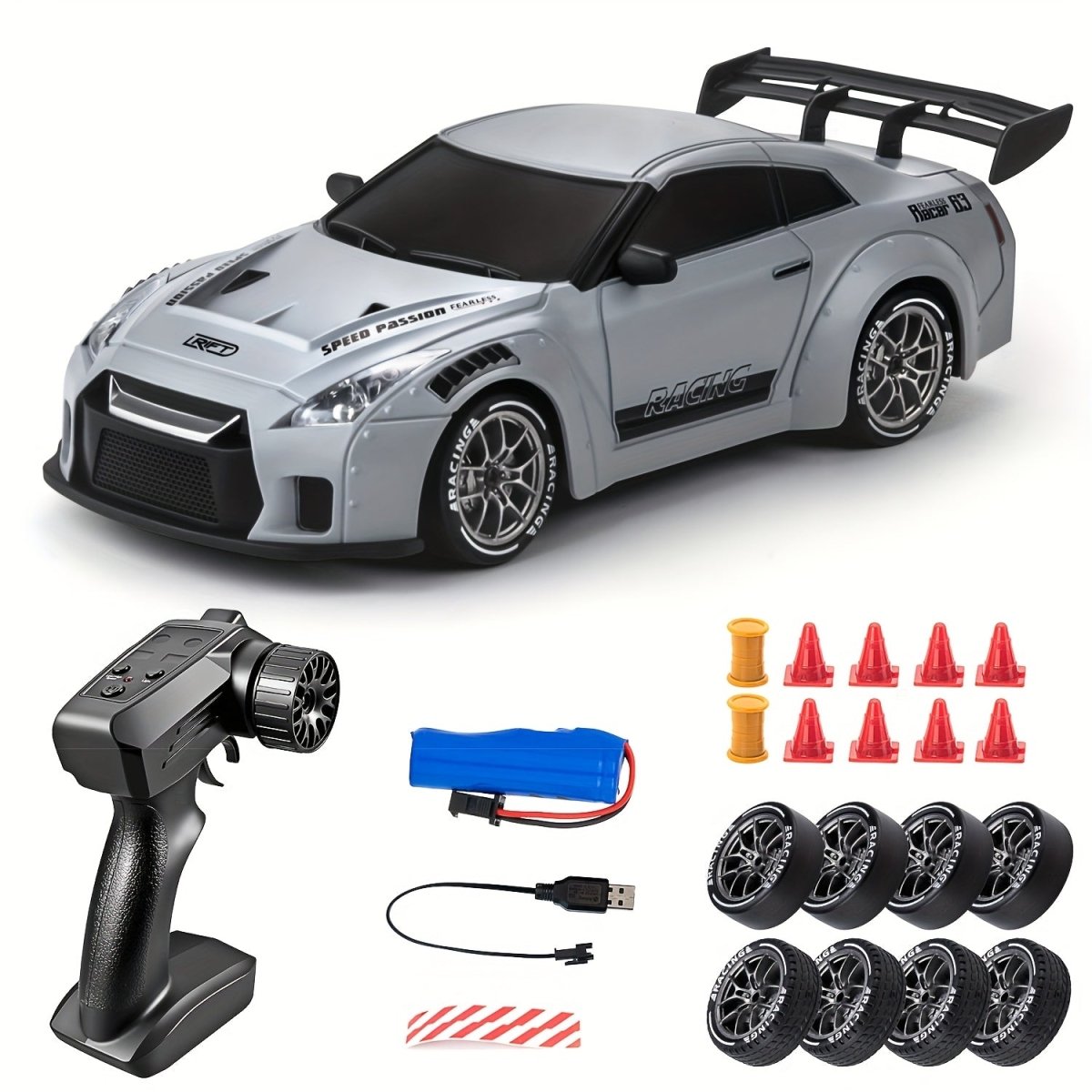 ULTIMATE DRIFT RACER - Coche RC a escala 1:24 con ruedas LED y acción 4x4