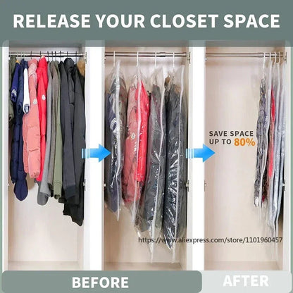 Sacos de Armazenamento a Vácuo – Organizador de Roupas que Poupa Espaço – Proteção contra Pó e Humidade – Solução Reutilizável para o Guarda-Roupa