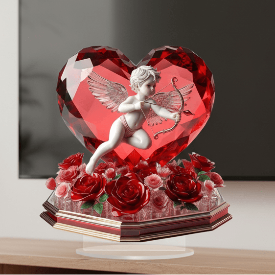 AMORHEART – Cupid and Rose Heart Decoration Classic Romantic Ornament for Home Office and Holidays 0