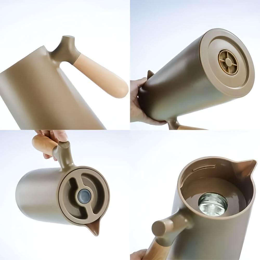 VetroLux – Tyylikäs kaksiseinäinen lasikarahvi puisella kahvalla kuumille ja kylmille juomille