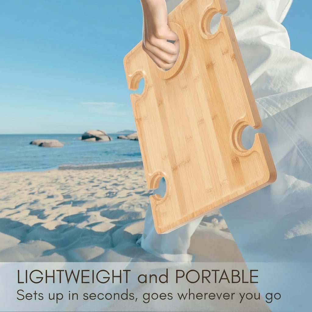 Elegant Folding Wine Picnic Table with Glass Holders - Portable Outdoor Dining 5