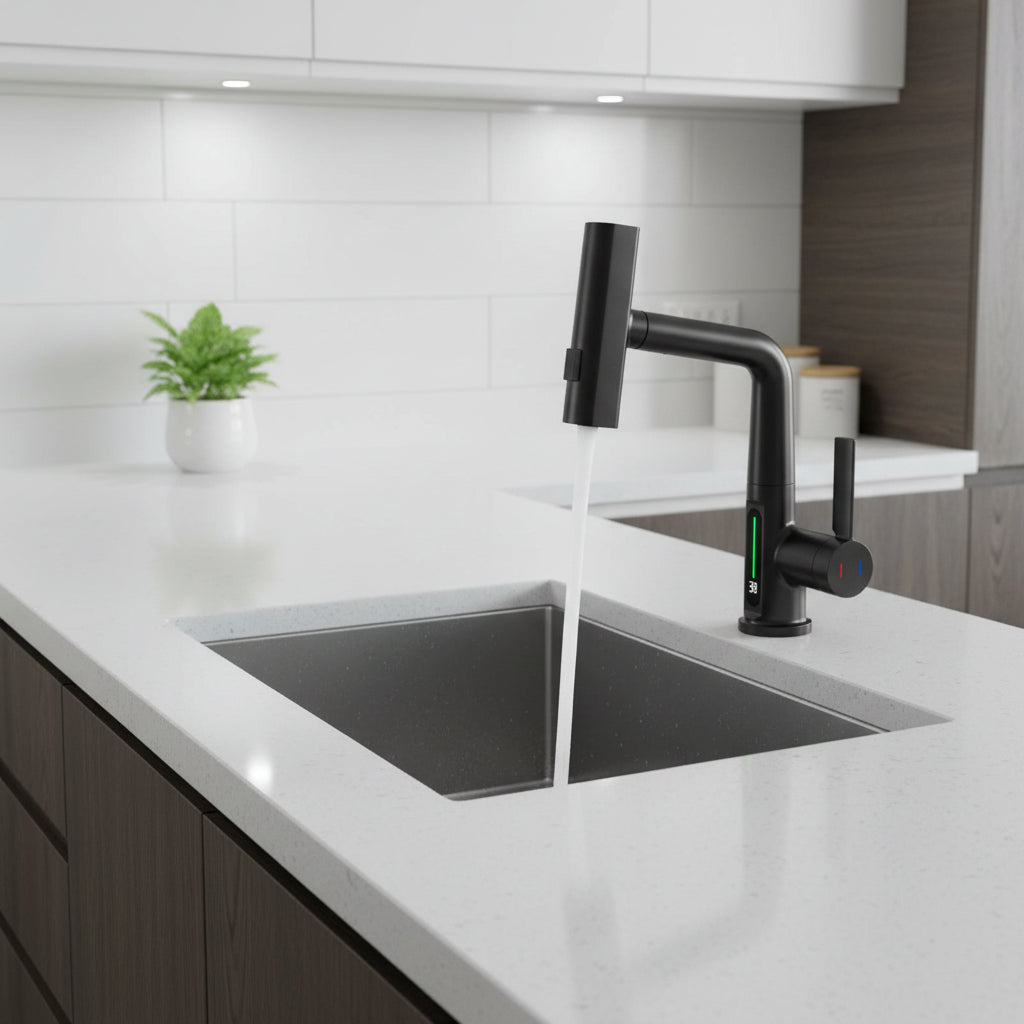 WATERMASTER - Rubinetto rotante a 360° con indicazione della temperatura a LED