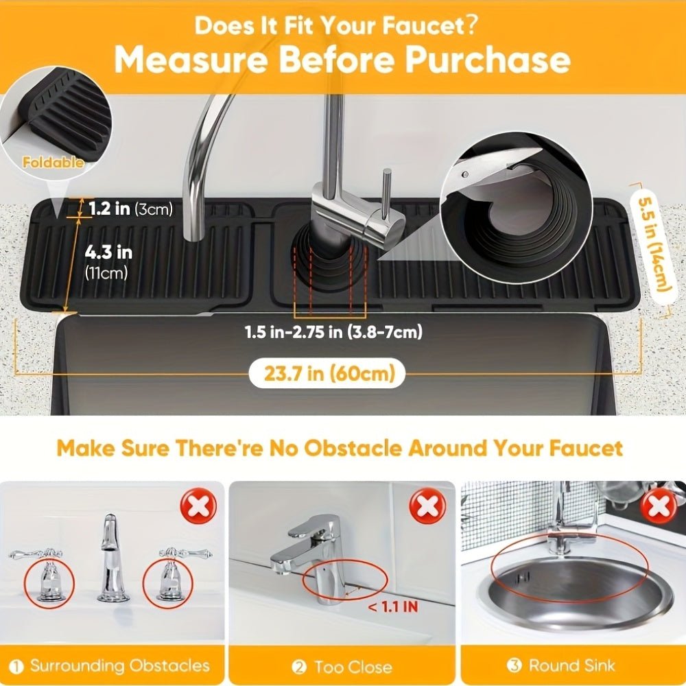 Rayvia - 24-Inch Kitchen Sink Splash Guard Mat with Cuttable Hole & Quick Drain 3