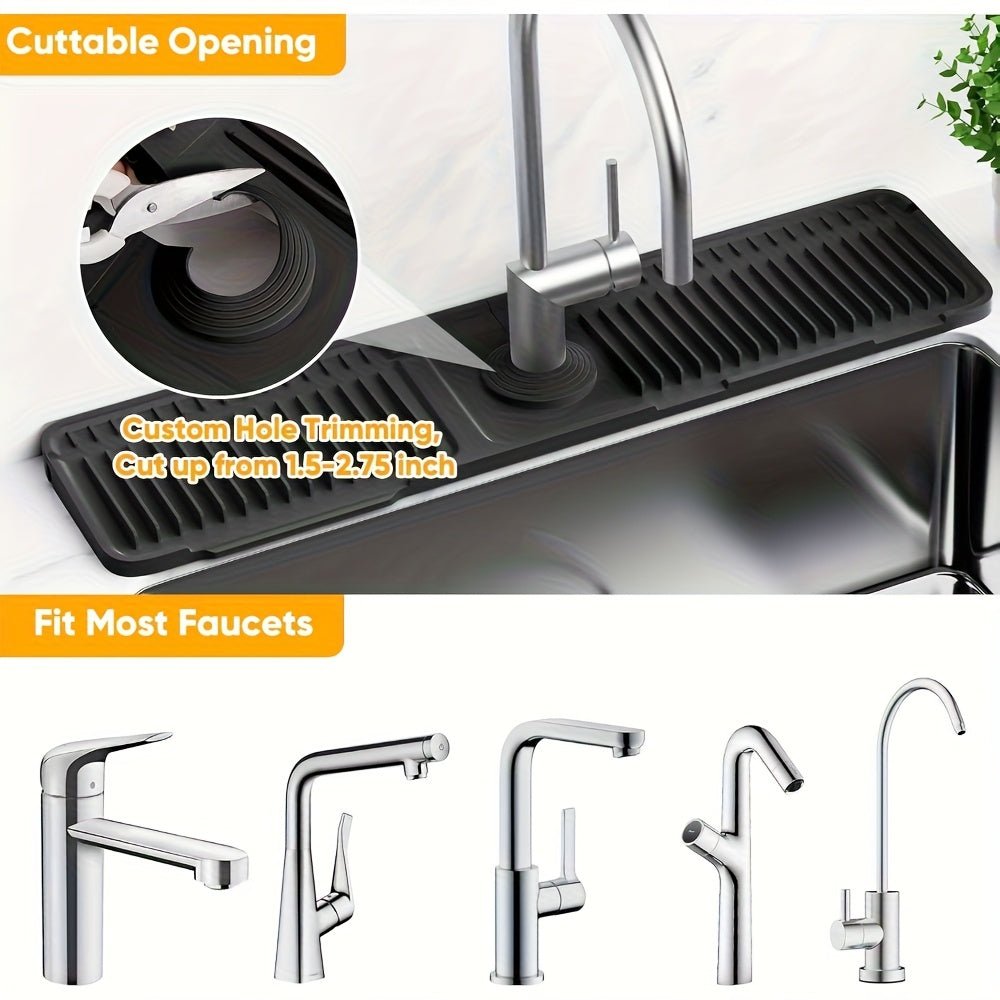 Rayvia - 24-Inch Kitchen Sink Splash Guard Mat with Cuttable Hole & Quick Drain 6