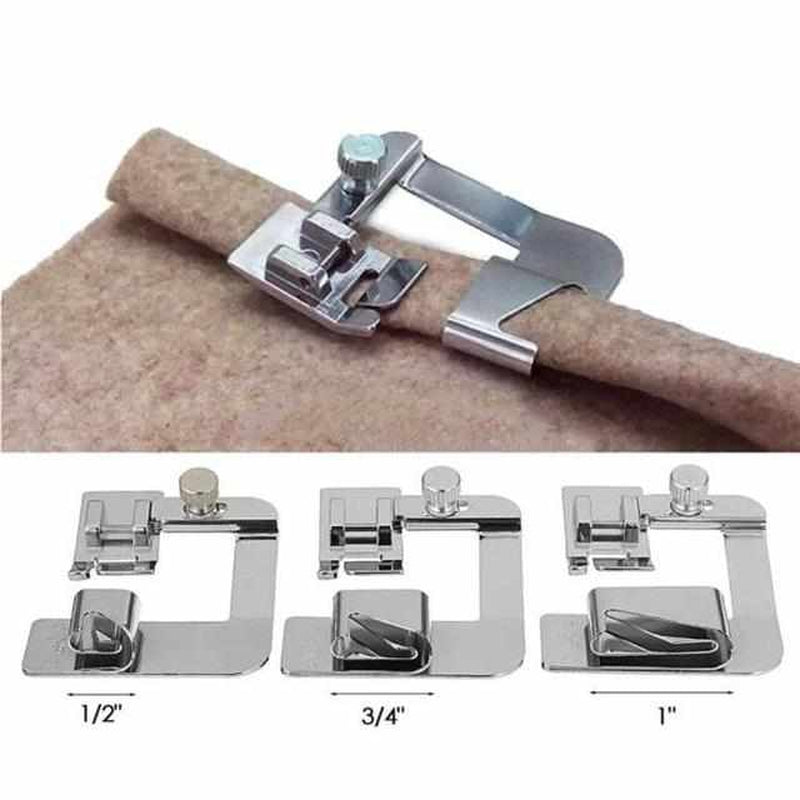 Wide Roll Hem Sewing Foot Set - 3 Stainless Steel Sizes for Perfect Hems – Compatible with Most Household Sewing Machines-1